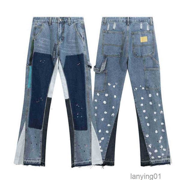 

men's pants trendy galleryes classic dept street same high biber splash micro bell bottoms brand contrast color stitched loose jeansr4u, Black