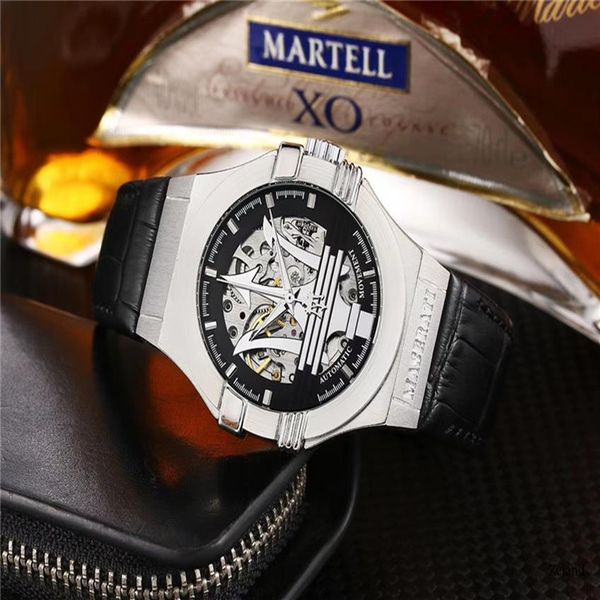 

2020 new luxury mens watches automatic mechanical watch designer watches maserat brand leather strap casual sport200e, Slivery;brown