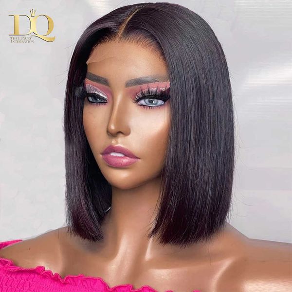 

synthetic wigs t part bob lace front human hair wigs for women 10-18inch brazilian straight short 13x1 230227, Black