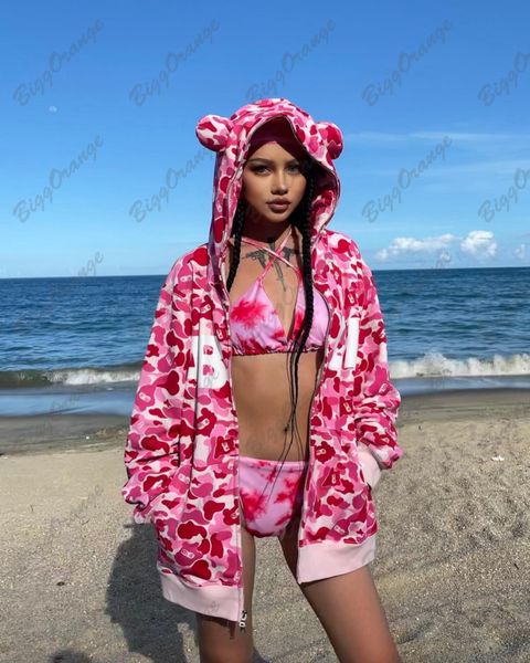 

womens hoodies sweatshirts devil stitch hoodie pink purple camouflage full print characters goth gothic zipper y2k clothes teen streetwear w, Black