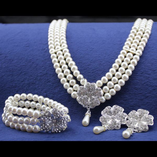 

wedding jewelry sets wedding jewelry threerow pearl bridal jewelry set fourleaf clover necklace earring threepiece set earrings disfraz 2303, Slivery;golden