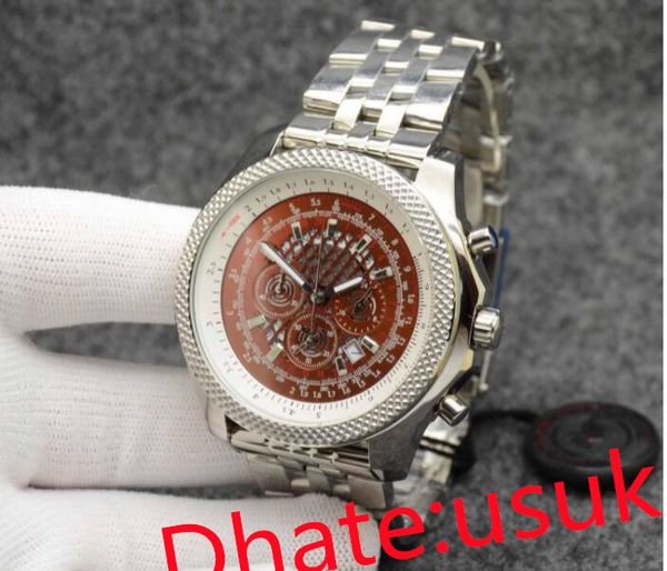 

watch chronograph quartz movement silver case limited multicolor 48mm dial 50th anniversary men watchs leather strap mens wristwatches, Slivery;brown