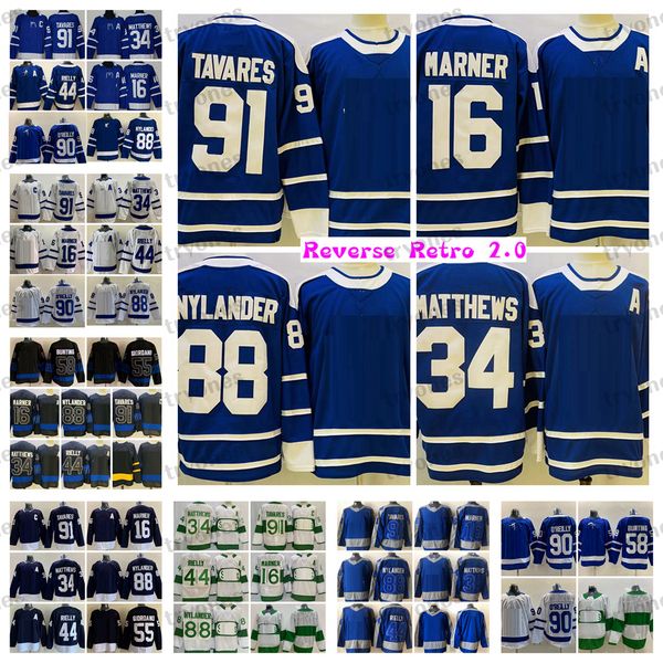 

reverse retro 2.0 reversible hockey jerseys auston matthews mitchell marner morgan rielly william nylander john tavares michael bunting mark, Black;red