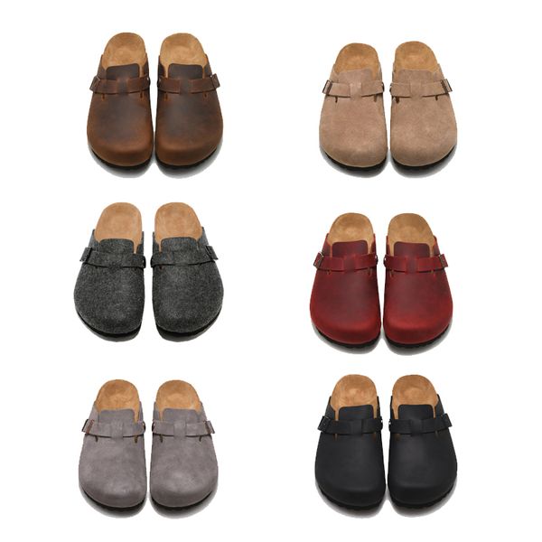 

summer boston clog slippers designer leather cork sandals men slides flat heels beach outdoor casual shoes arizona, Black