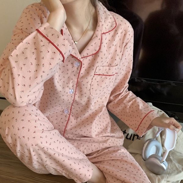 

women's sleepwear women's pajamas autumn spring long sleeve soft sleepwear set pink floral cartoon pyjama woman home nightwear set, Black;red
