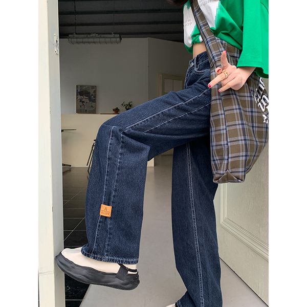 

women's jeans vintage high waist women grey blue jeans korean fashion streetwear wide leg jean female denim trouser straight baggy deni