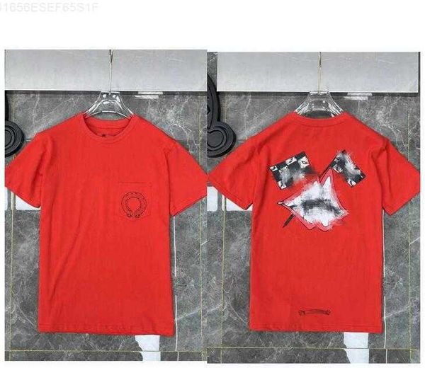 

classic luxury mens t shirts chrome brand ch man tees sanskrit letter t shirt summer horseshoe cross short sleeve designer tshirts hip hop, Black