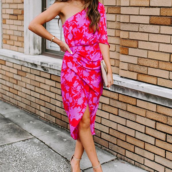 

party dresses women off shoulders party dresses fashion printed loose chiffon wrap dress ladies one shoulder irregular slits wedding robe 23, White;black