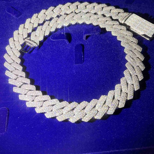 

15mm 3row moissanite diamond with s925 iced out cuban chain necklace cuban link chain, Silver