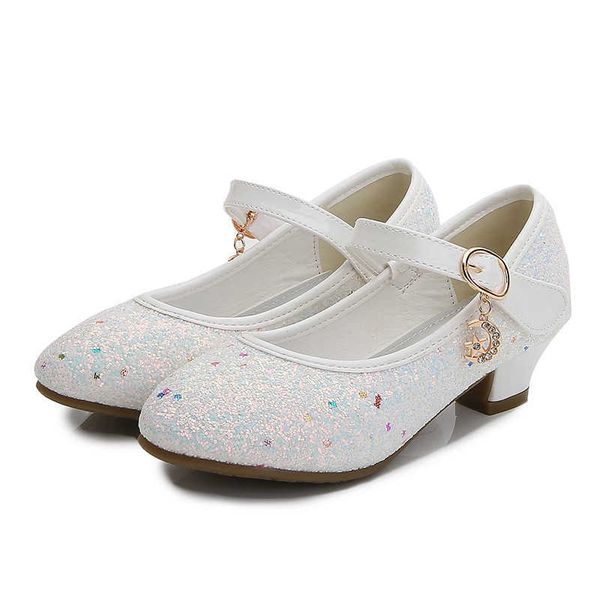 

flat shoes ulknn autumn high heels for girls princess shoes children spring leather footwear kids party wedding round toe 1-3cm solid color, Black;grey