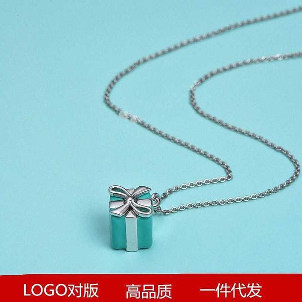

high 925 sterling silver enamel gift box necklace christmas chain pendant versatile valentine's day, Black