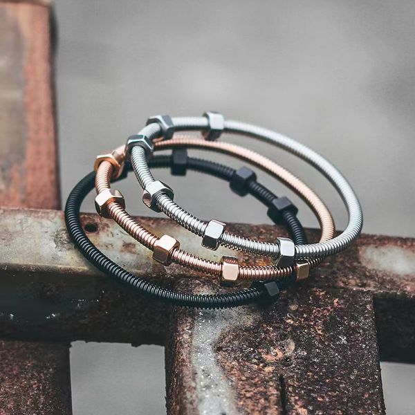 

luxury brand couple bracelet for men fashion titanium steel six screw bangle bracelet 18k gold designer bracelet for women, Black