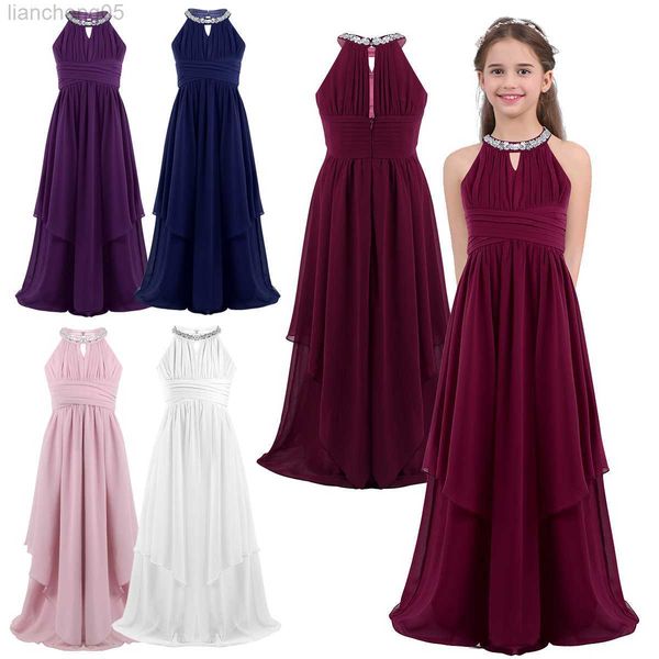 girl's dresses oyolan chiffon teenagers kids girls wedding long girl dress elegant princess party pageant formal dress teen children�, Red;yellow