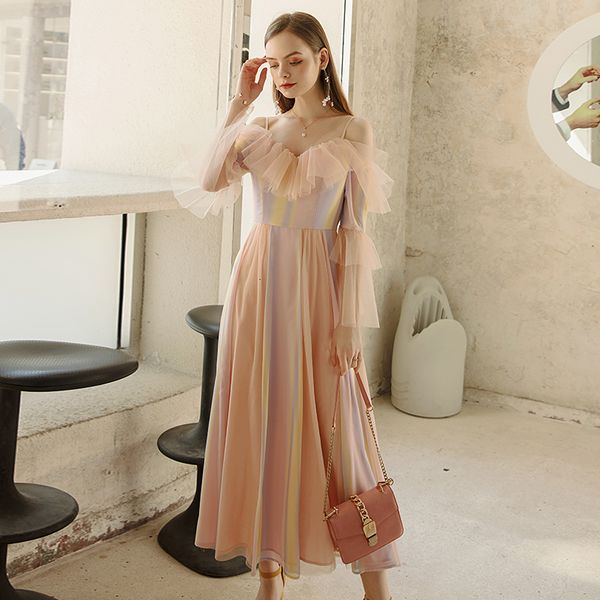 

party dresses yigelila women summer spaghetti strap mesh dress fashion ruffles ankle-length dress empire slim rainbow holiday long dress 656, White;black