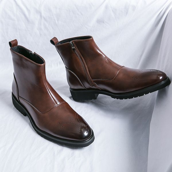 

winter elegant chelsea boots men shoes slip-on dress formal mens cowboy boots men pointed luxury goods luxury designer shoes, Black;white