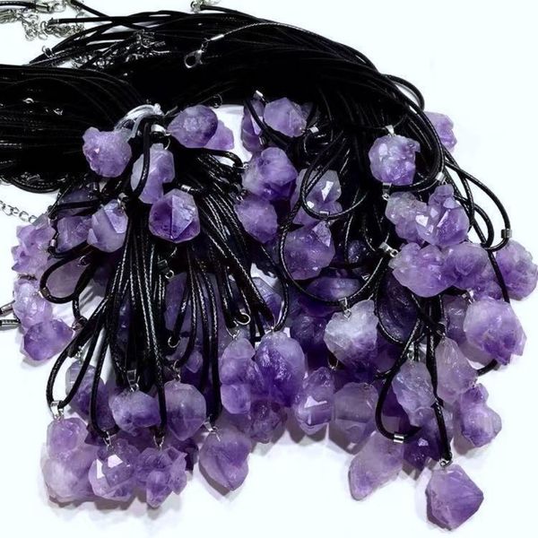 

fashion irregular amethyst crystal pendant natural stone necklace for women jewelry, Silver