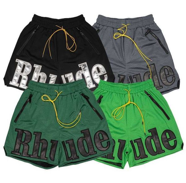 

jntn men's and women's high street shorts north american fashion brand rhude patch patchwork embroidered mesh basketball pants sum, White;black