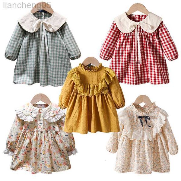 

girl's dresses baby girls floral princess dress spring autumn korean style long sleeve big turn down collar kids girl dresses summer 20, Red;yellow