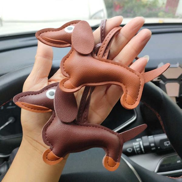 

keychains men's car dachshund bulldog chain pu leaer dog fashion for women bag pendant jewelry trinket ring chain l230314, Silver
