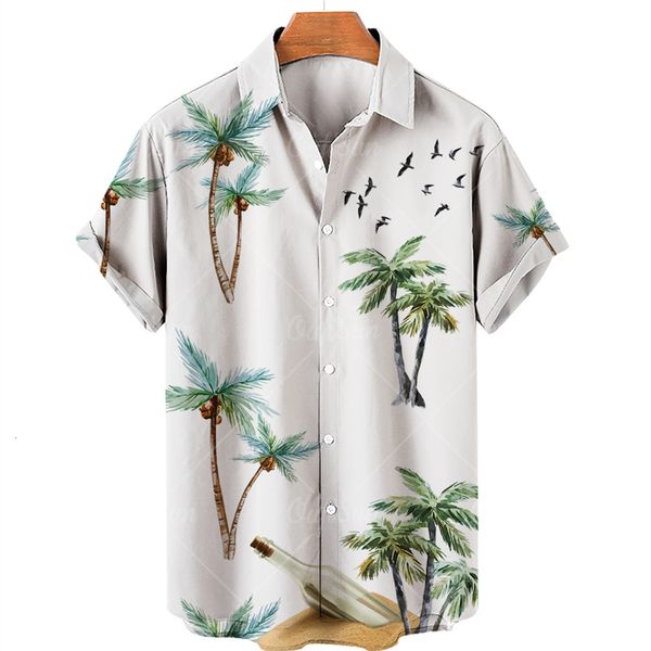 

men's casual shirts coconut tree summer men's hawaiian shirt short sleeve lapel single button print shirt fashion casual beach 230, White;black
