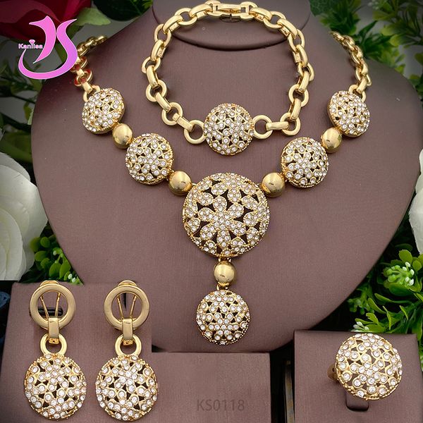 

wedding jewelry sets dubai gold color jewelry set for women jewelry necklace sets roud pendant charm bracelet wedding party gift 230313, Slivery;golden