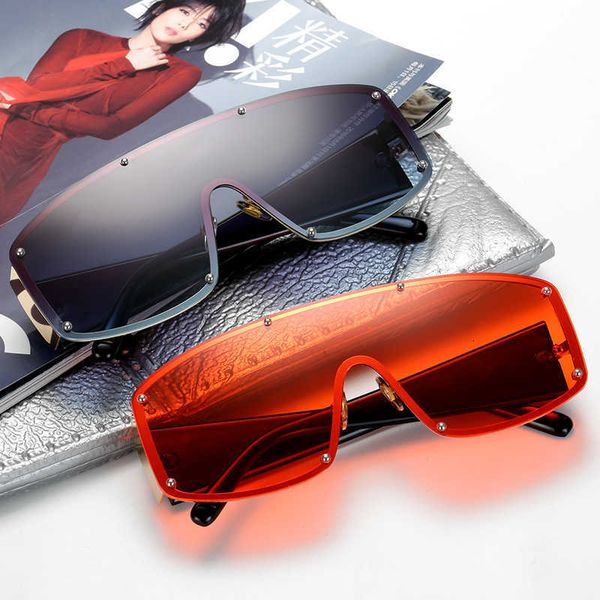 

sunglasses new style of goggles one piece big frame ocean metal fashionable frameless glasses, White;black