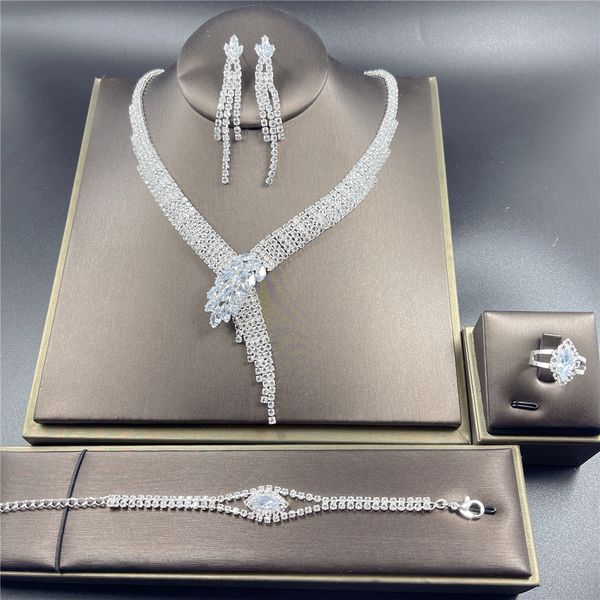 

wedding jewelry sets silver color crystal bridal jewelry set earrings necklace wedding geometric elegant romantic bridesmaid jewelry sets 23, Slivery;golden