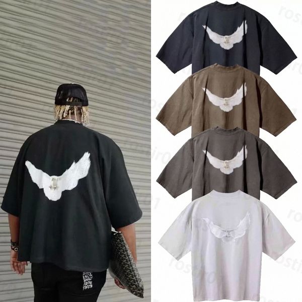 

tripartite dove men's t-shirts designer kanyes wests fashion co branded men oversize tees polos peace doves printed mens and womens yzy, White;black