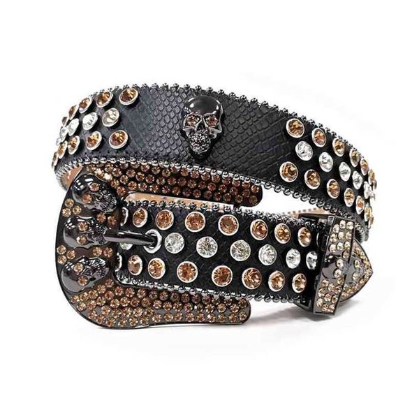 

designer belts 2023 wide buckle western diamond studded cowboy cowgirl colorful skull rhinestone belt cinto de strass for women men jeans fa, Silver
