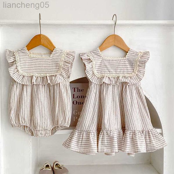 

girl's dresses fashion baby girls clothes girls dress striped lace summer new baby girl romper sister matching outfit princess dresses, Red;yellow