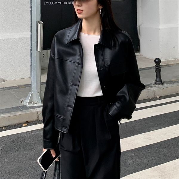 

women's jackets black cropped leather women korean high street blazer vintage streetwear moto bike autumn fgt 230313, Black;brown
