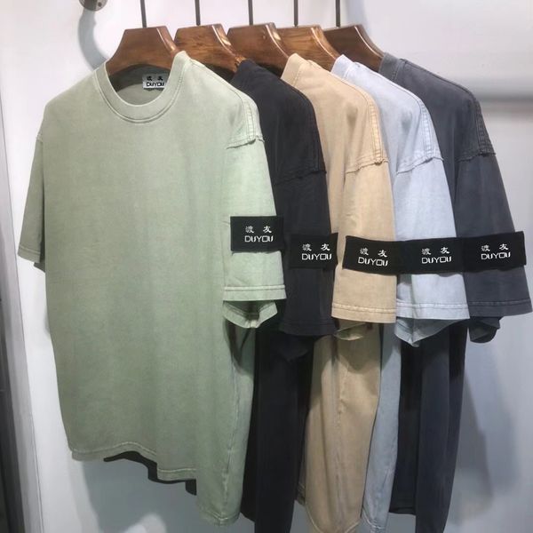 

duyou oversize t shirt with vintage jersey wash letters 100% cotton t-shirt men casuals basic t-shirts women quality classical dy9008, White;black