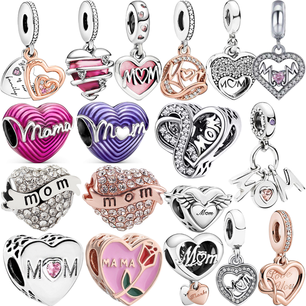 

fit pandora beads 925 silver charm women jewelry new pink mom heart love you series eternal infinite pendant diy, Bronze;silver