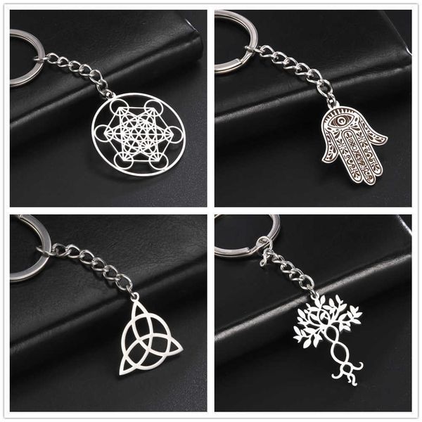 

keychains teamer viking keychain celtics knot archangel metatron solomon fatima star of david cross key bag accessories l230314, Silver
