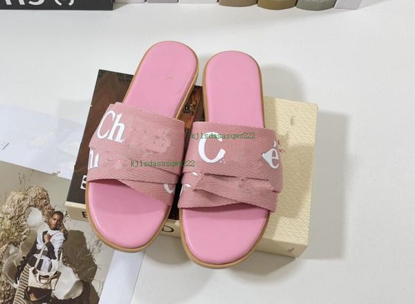 

branded women woody mules fflat slipper deisgner lady lettering fabric outdoor leather sole slide sandal size 35 - 42, Black