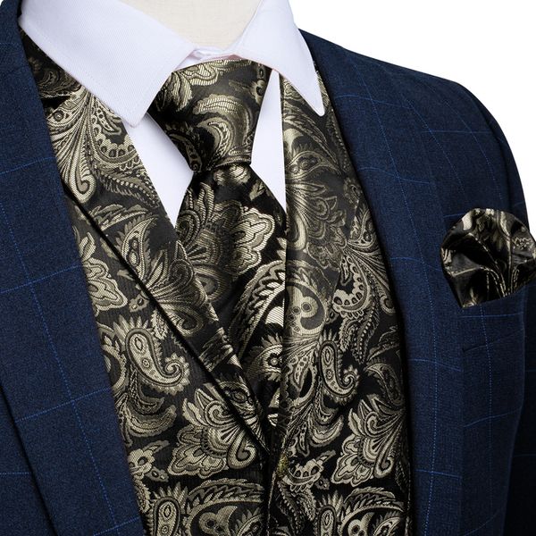 

mens vests luxury paisley mens vest gray chaleco hombre bowtie necktie pocket square sets man shirt accessories for spring winter autumn 230, Black;white