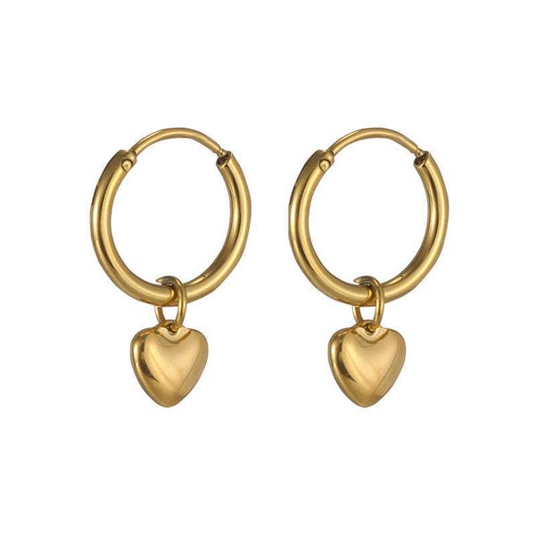 

charm 2021 new romantic sweet jewelry gift tarnish stainless steel gold plated mini heart charm huggies hoop earrings for women aa230311, Golden