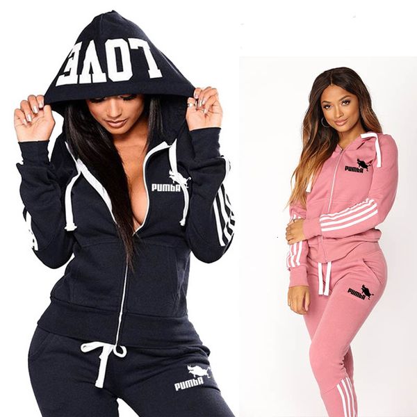 

women's two piece pants spring tracksuit women 2 set print hoodiespants sportwear sports suit hooded zippers sweatshirt female 230314, White