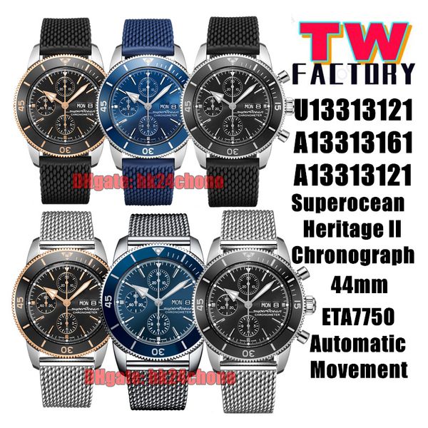 

tw factory watches 44mm superocean heritage ii chronograph automatic eta7750 mens watch blue / black dial stainless steel bracelet gents wri, Slivery;brown