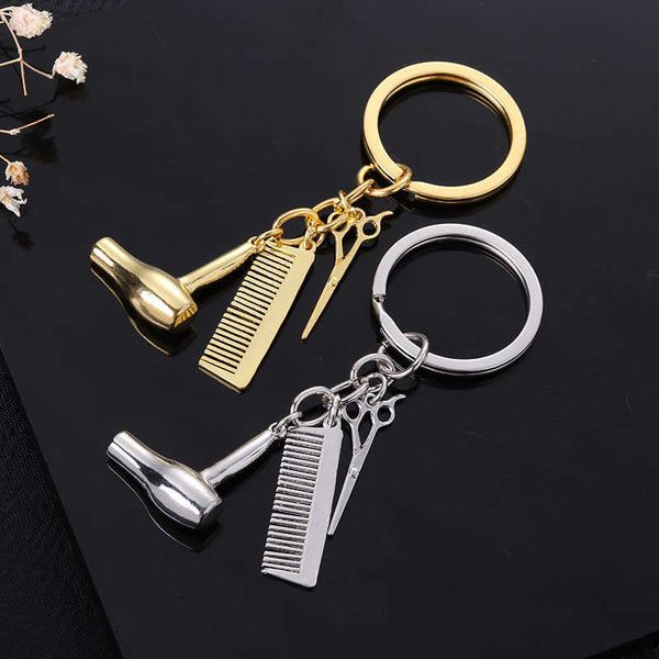 

keychains decorative hairdressers gift comb scissors hair dryer car-styling interior accessories car pendant key rings l230314, Silver