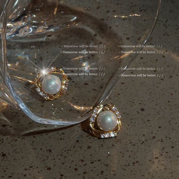 

stud zircon crystal pearl earrings for women new arrival fashion rotate silver color earrings jewelry, Golden;silver