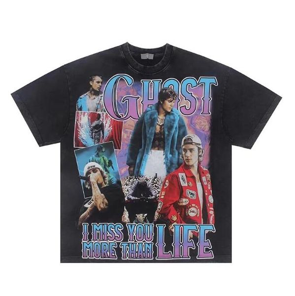 

men's plus tees print heavy wash short-sleeved t-shirt, Black;brown