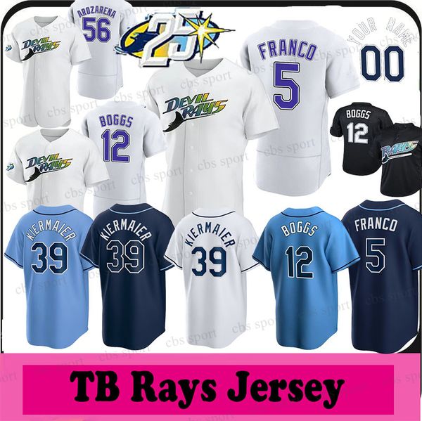 

5 wander franco baseball jerseys 18 shane mcclanahan 56 randy arozarena wade boggs yandy diaz taylor walls jason adam taj bradley tyler glas, Blue;black