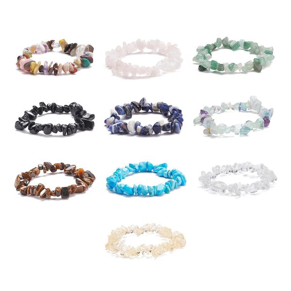 

natural raw stone fluorite amethyst strand beaded bracelet citrine lapis lazuli rose quartz crystal rope weave bracelet for women jewelry, Black