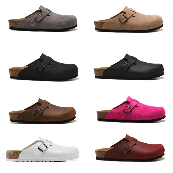 

boston slippers lazy shoes bag head pull cork slippers buckles designers casual shoe lovers beach scuffs flat slipper female male summer san, Black