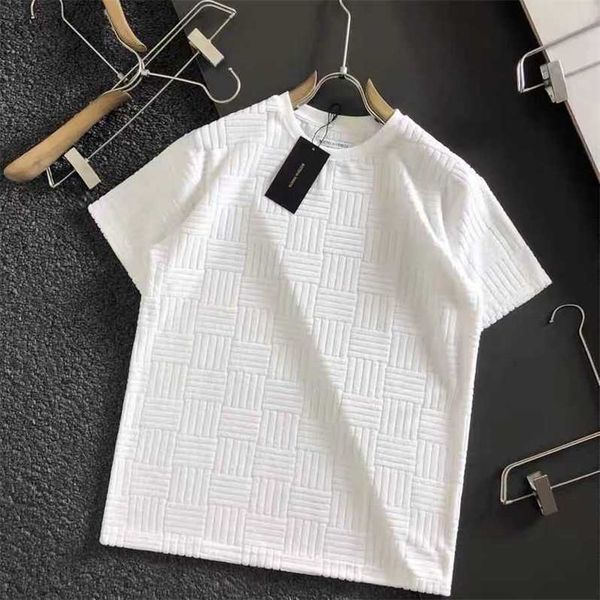 

designer early spring men's small vertical stripe solid check round neck short sleeve t-shirt and wo, White;black