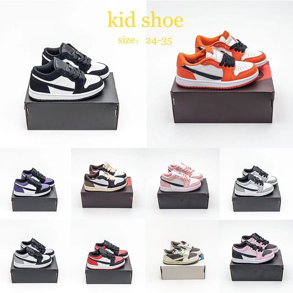 

kids shoes jumpman 1 1s low outdoor basketball sports j1 toddler shoes boy and girl athletic trainers starfish light smoke grey court purple, Black