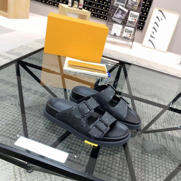 

luxury summer men trainer mule slippers metallic black suede sandals rubber outsole outdoor cool casual flat flip flops sneakers size 35-44