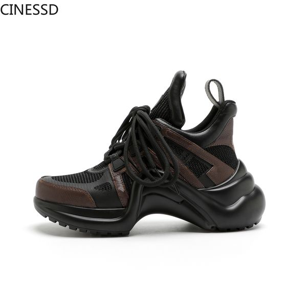 

dress shoes women platform arched shape sneakers height increasing lace-up sport running casual mixed colors woman vulcanize 230313, Black
