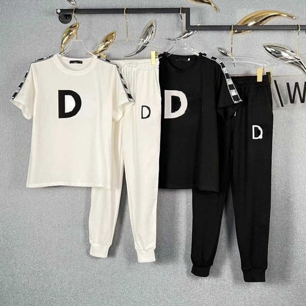 

summer mens suit designer tracksuit new embroidered t shirt casual pants two-piece men women set cotton sports suits, Gray